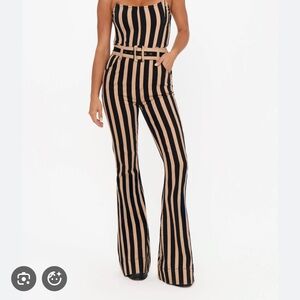 REVOLVE Black & Tan Vertical-Stripe High-Waist Flare Pants - Santa Fe Jumpsuit